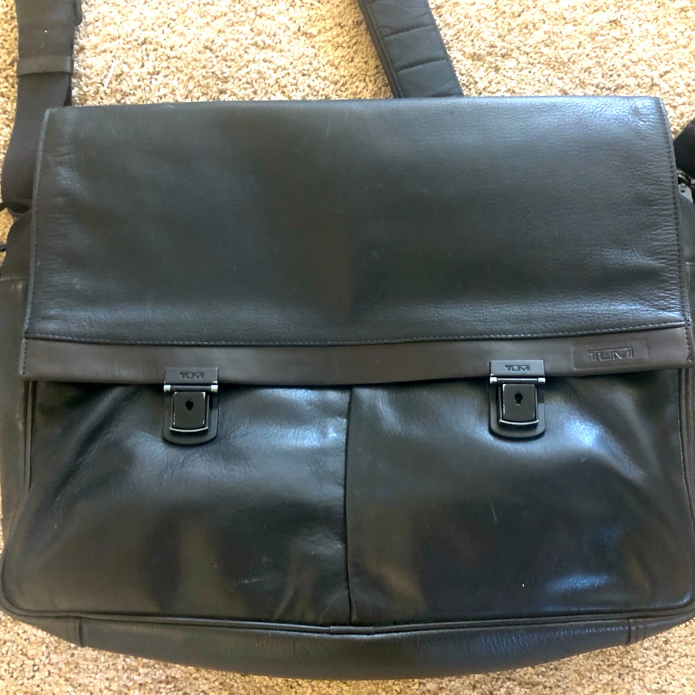 Black leather Tumi Laptop bag
